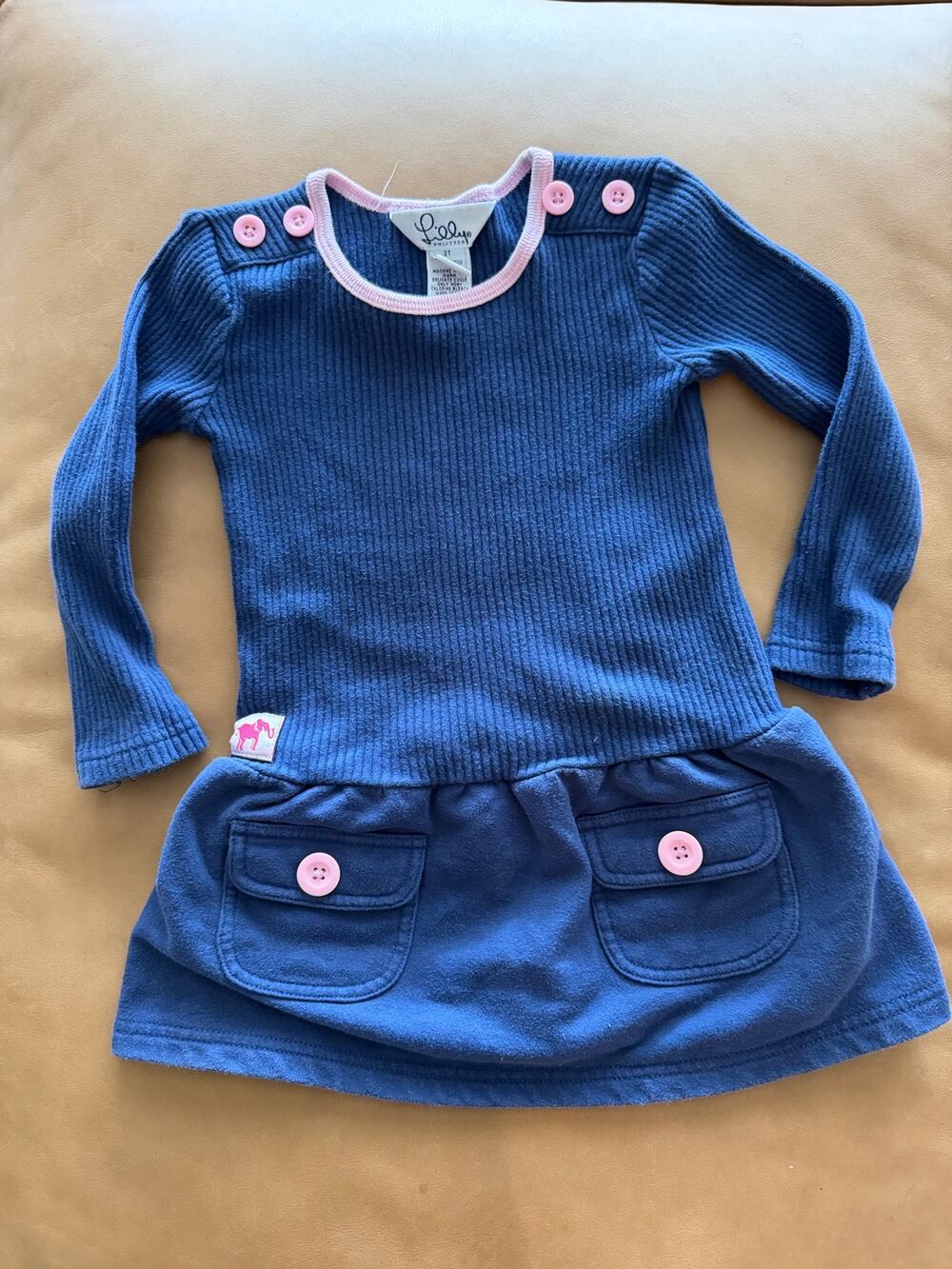 Lilly Pulitzer Vintage White Label navy blue ribbed toddler girls dress size 2T